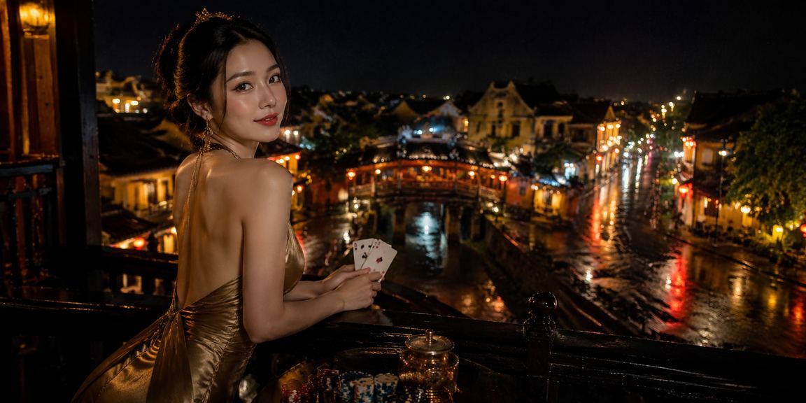 Trò chơi bài tại chợ đêm Hội An với không khí giải trí đặc trưng miền Trung Việt Nam